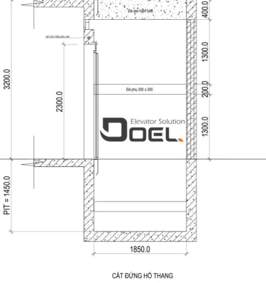 Bảng vẽ mặt cắt hố thang máy Doel thiết kế cho công trình Vạn Phúc