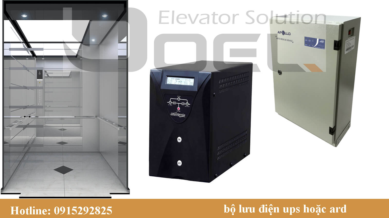 Bộ lưu điện khi bị cúp điện bộ UPS này sẽ cung cấp nguồn để thang chạy về bằng tầng mở cửa để khách đi ra